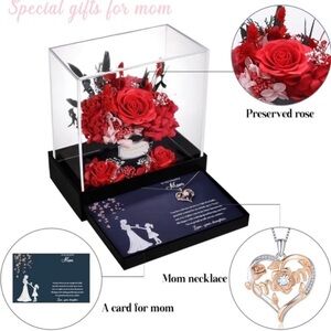 New! Mom Gifts Preserved Red Rose w/ Mom Necklace from Daughter Eternal Flowers